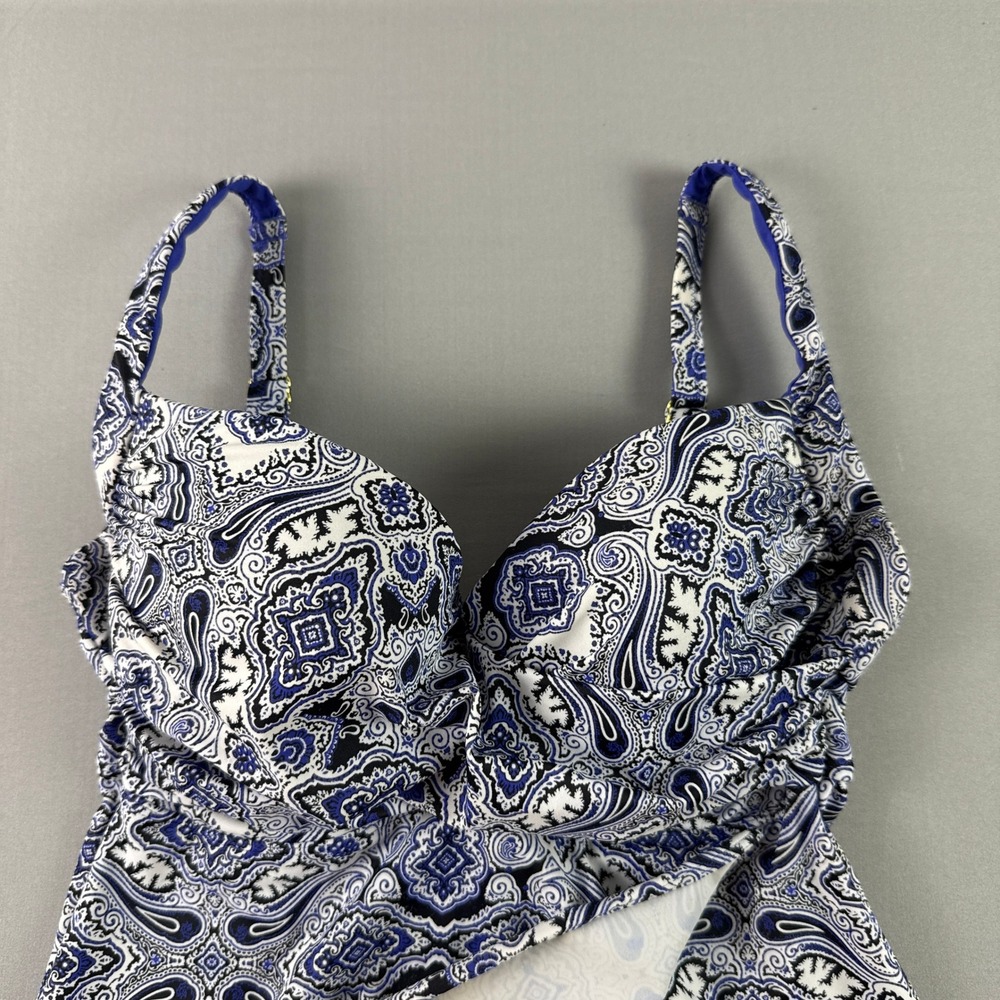 Soma Intimates Blue Paisley Underwire Tankini Swim Top Womens 34DD Medallion - Picture 4 of 16